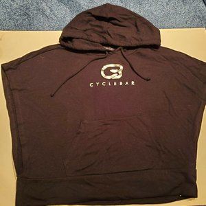 Cyclebar Beyond Yoga Size S Black Crop Short Sleeve Hoodie with Silver Metallic